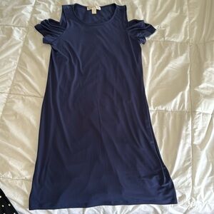 Blue short sleeve shoulder cut out mini dress